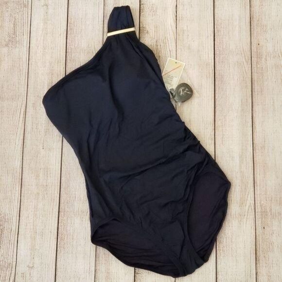 MICHAEL Michael Kors One Shoulder One-Piece Swimsuit Size 6 Navy Blue - Picture 4 of 11